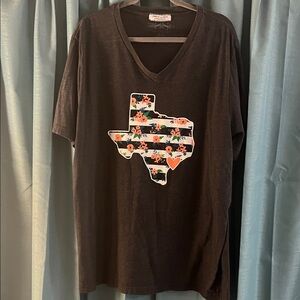 Gray Texas Floral Graphic v neck T-Shirt